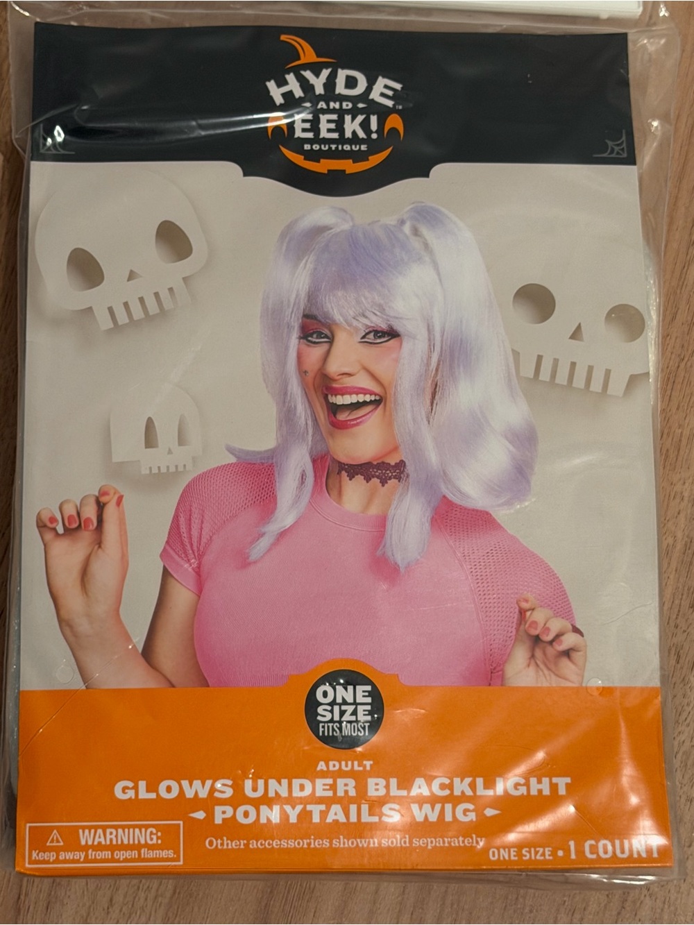 New Glow Under Blacklight Ponytails Wig - One Size Halloween accessories